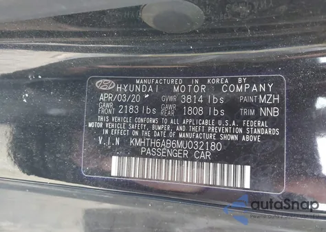 2021 Hyundai Veloster Turbo R-Spec z USA, uszkodzony, nr VIN KMHTH6AB6MU032180